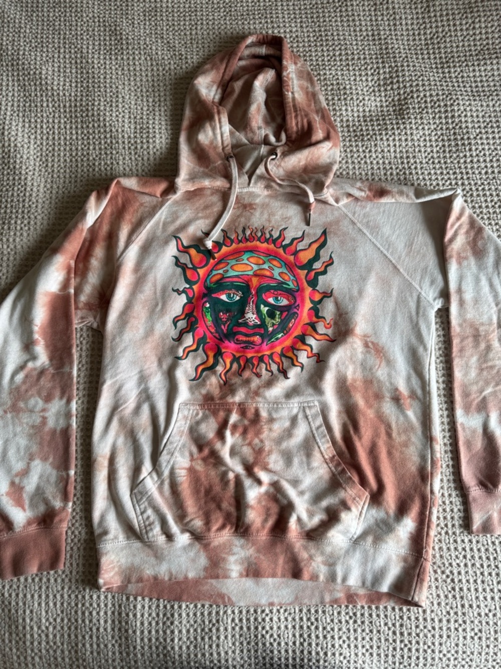 Sublime Tie-Dye Sun Face Graphic Hoodie - Tan & White